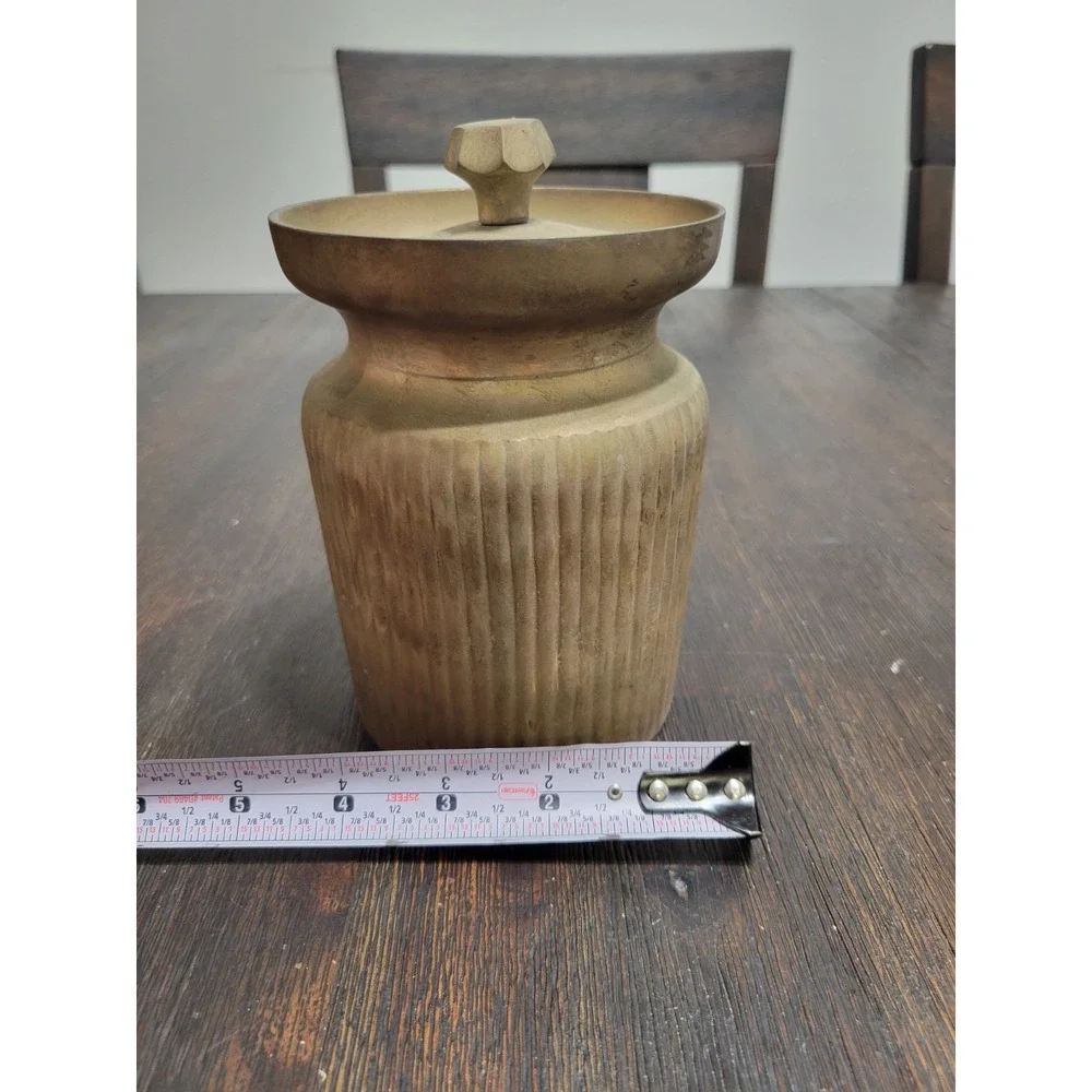 AS-IS Vintage Ribbed Brass Container With‎ Removable Lid